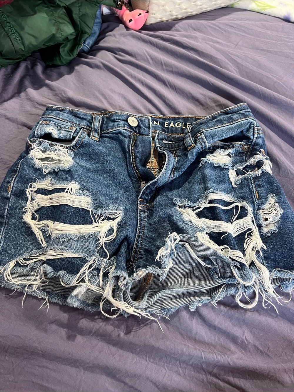 American Eagle Outfitters Distressed Dark Blue Ripped Denim Shorts